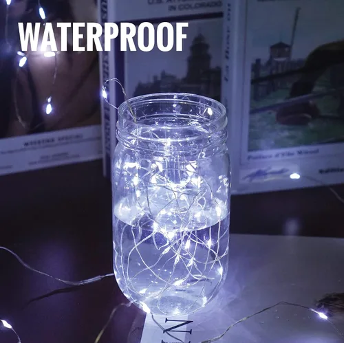 Vista 2 de Guirnalda de luces LED, funciona con pilas, luz de luciérnaga estrellada de 6.6 pies, 20 LED, impermeable, alambre de cobre plateado, mini luz