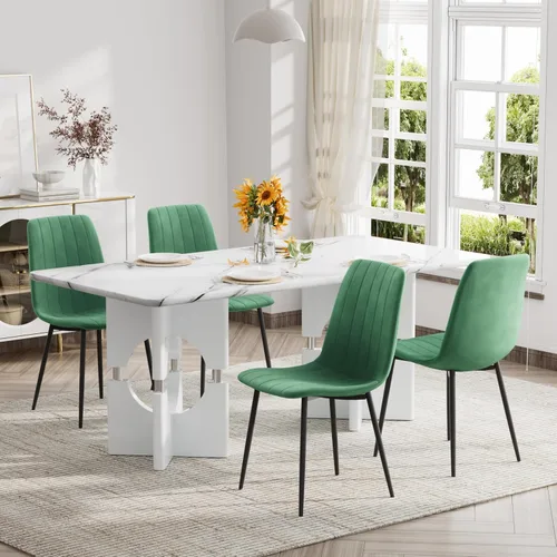 Vista 12 de Moderno juego de mesa rectangular para 4, mesa grande de mármol sintético gris de 71 pulgadas con base de metal con marco hueco, y 4 sillas