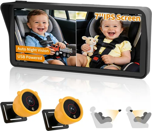 Vista 10 de Monitor de bebé con doble cámara para automóvil con pantalla dividida de 6.9 pulgadas