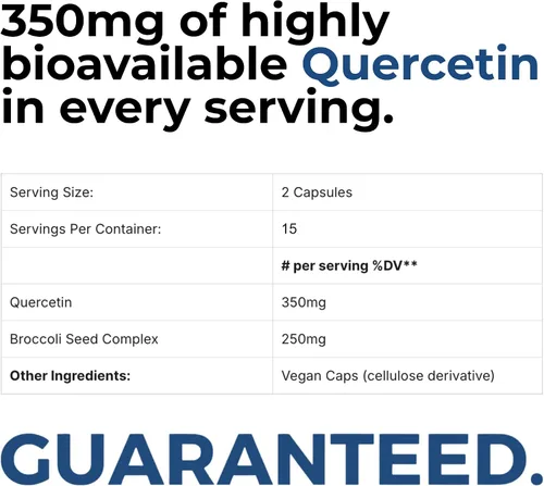 Vista 2 de Mara Labs QuercElite Quercetina biodisponible 350 mg de quercetina y 250 mg de complejo de semillas de brócoli 30 cápsulas veganas