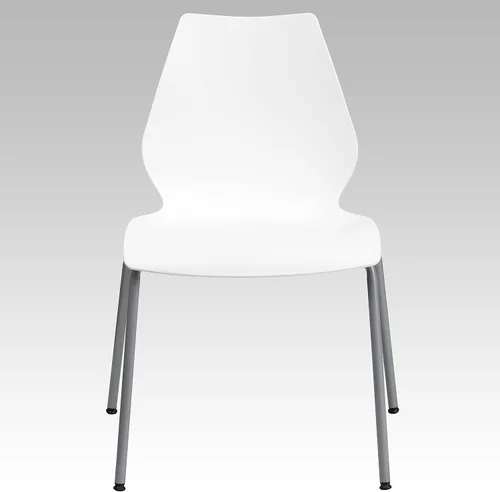 Vista 5 de BizChair Silla apilable blanca con soporte lumbar y marco plateado
