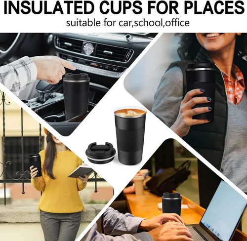 Vista 2 de Taza de 18 onzas con revestimiento de cerámica en el interior, taza de café aislada con tapa, taza de viaje para café a prueba de fugas, taza