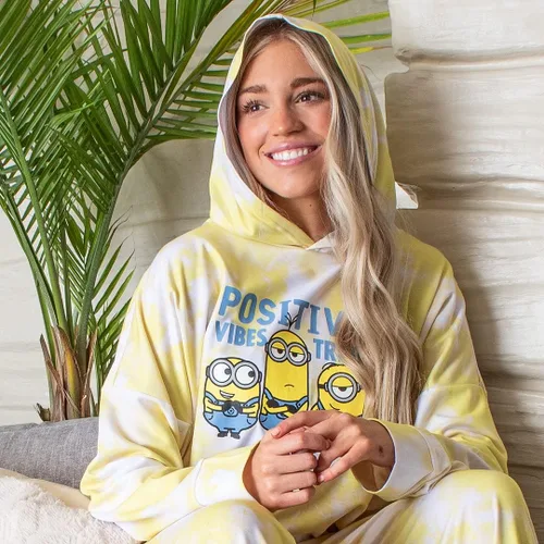 Vista 7 de INTIMO Minions Positive Vibes Tie Dye - Conjunto de pijama con capucha para mujer