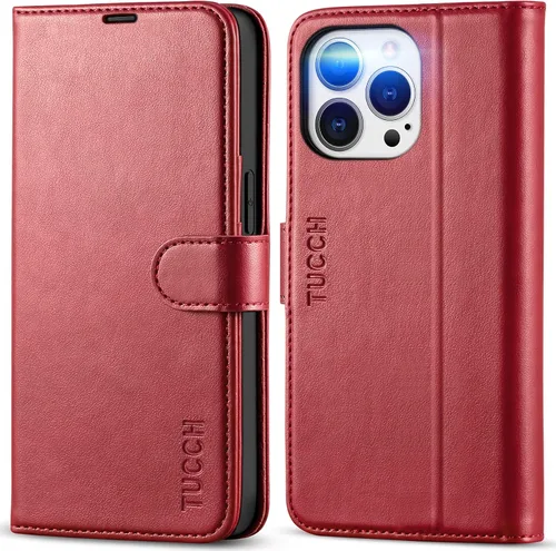 Vista 10 de TUCCH Funda tipo cartera para iPhone 13 Pro (6.1") 2021, 3 tarjeteros Negro