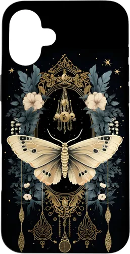 Vista 22 de iPhone 16 Celestial Moth Witchy Butterfly Botanical Moon Boho Flowers Case