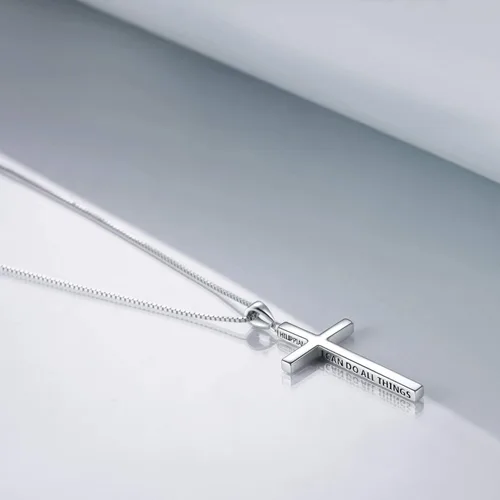 Vista 4 de POPLYKE Collar con cruz de plata de ley 925 Filipenses 413 "I Can Do All The Things", collar inspirador para mujeres y hombres, 20+2 pulgadas