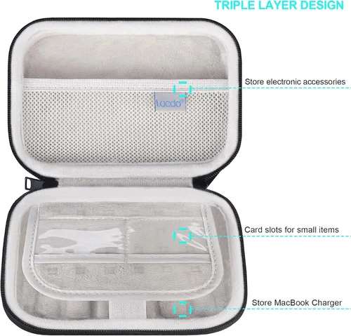 Vista 3 de Lacdo Funda rígida de transporte para MacBook Pro Air MagSafe/MagSafe 2 adaptador de corriente, cargador iPhone13/13 Pro, concentrador USB-C