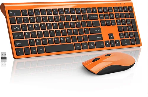 Vista 11 de Combo de teclado y ratón inalámbricos, teclado silencioso de computadora de tamaño completo con botón de calculadora, ratón de 2400 DPI, clic