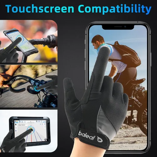 Vista 2 de BALEAF Guantes de ciclismo para hombres y mujeres, guantes de bicicleta de montaña, guantes de MTB, pantalla táctil de dedo completo, acolchados que