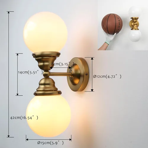 Vista 5 de Pathson Milk White Glass Wall Sconces Lighting, 2 Lights Industrial Wall Vanity Light Fixtures Brass Finish, Vintage Wall Sconce Lamp for Bathroom