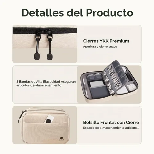 Vista 6 de pack all Organizador Electrónico Plus, Bolsa Organizadora de Cables de Mayor Capacidad, Estuche de Transporte Resistente a Golpes, Bolsa de Beige