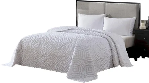 Vista 21 de Beatrice Home Fashions Colcha de chenilla para anillo de boda, matrimonial, marfil + 2 fundas de almohada de chenilla para anillos de boda