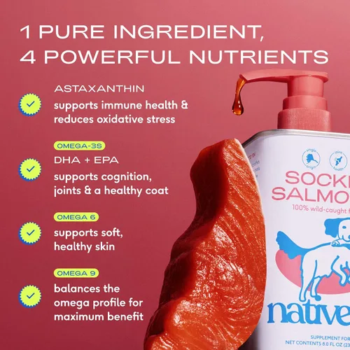 Vista 5 de Native Pet Aceite de pescado Omega 3 (8 onzas) y aceite de salmón Sockeye para perros (8 onzas) – Promueve una piel sana, un pelaje brillante