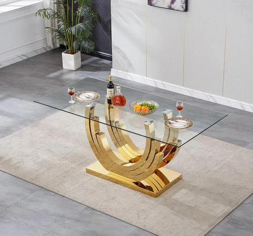 Vista 3 de Mesa de comedor grande de vidrio de 70 pulgadas, moderna mesa de comedor rectangular con parte superior de vidrio templado de 0.39 pulgadas y patas