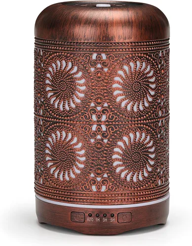 Vista 7 de Difusor de aromaterapia de aceite esencial de 8.5 fl oz para el hogar, dormitorio, oficina, metal, hueco, decorativo, habitación, ultrasónico, aroma