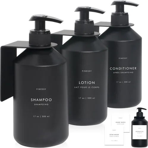 Vista 11 de FINESSY Botellas de Pared con Bomba Dispensadoras Recargables de Champú y Acondicionador, Dispensador de Jabón y Champú para Baño y Ducha de 3