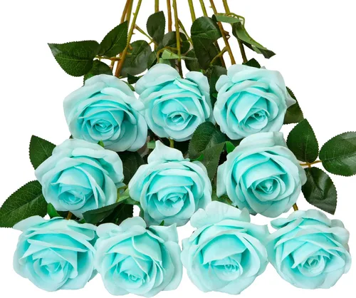 Vista 8 de DuHouse 10 rosas falsas de seda artificial, color morado otoñal Púrpura Otoño