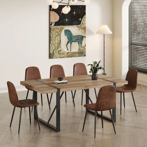 Vista 12 de Mesa de comedor de 55 pulgadas para 4-6, mesa de cocina de madera con patas de metal, mesa de comedor para 4-6 para el hogar, comedor, sala de estar