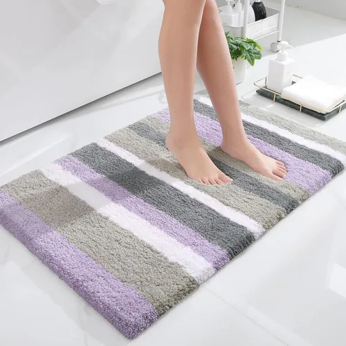 Vista 20 de Buganda - Alfombras de baño de microfibra con rayas, extra gruesas, suaves y peludas, absorbentes, lavables a máquina, para baño, bañera y ducha
