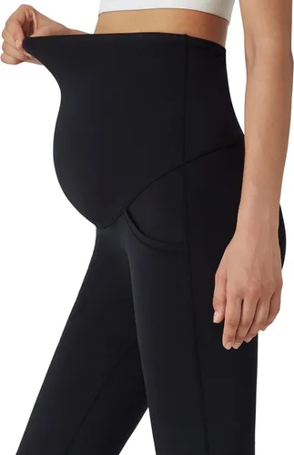 Vista 4 de POSHDIVAH Pantalones de yoga de maternidad para mujer, para trabajo, descanso, elásticos, corte de bota, pantalones acampanados para embarazo