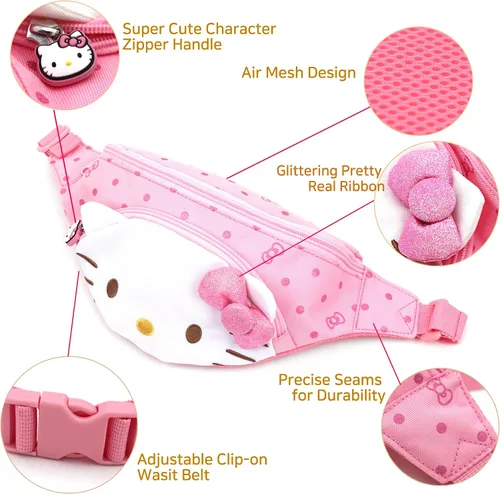 Vista 2 de Hello Kitty - Riñonera para cinturón de cintura con cremallera, bolsa cruzada para hombro, Rosa-Hello