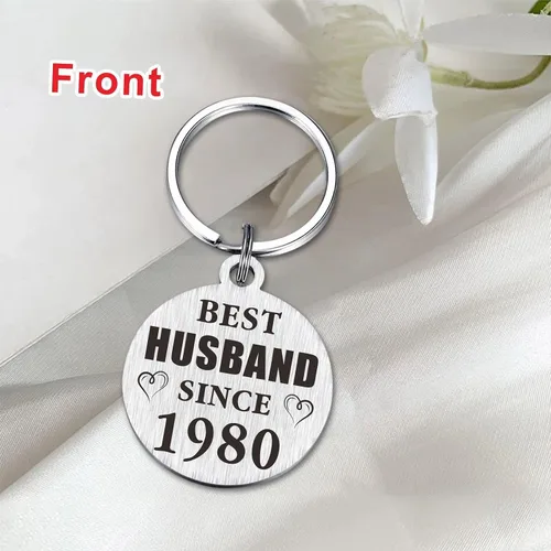 Vista 2 de TANWIH Llavero de 45 aniversario de boda, regalo para el mejor marido desde 1980, decoración de aniversario de 45 años para él y hombres, plateado