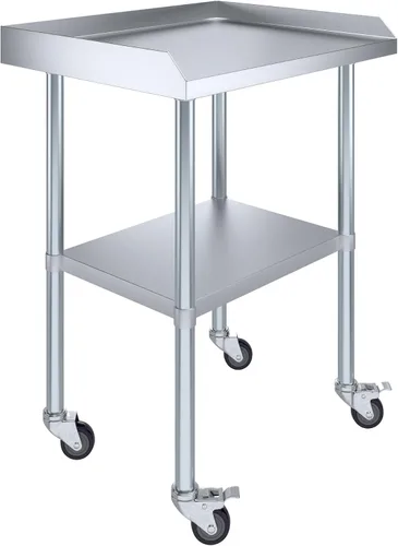 Vista 5 de AmGood Mesa de trabajo comercial con protector contra salpicaduras y salpicaduras laterales con ruedas