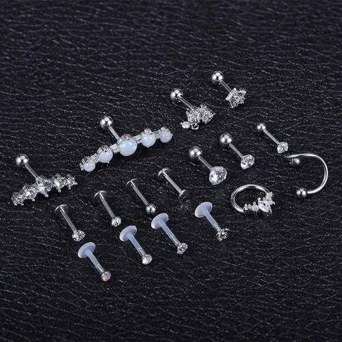 Vista 7 de MODRSA 20g 16g Cartilage Earrings for Women Silver Gold Helix Piercing Jewelry Surgical Steel Hypoallergenic Flat Back Earrings Cartilage Hoop for