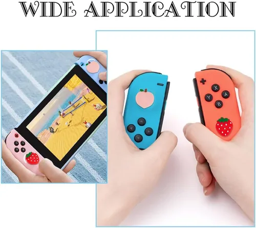 Vista 5 de GORGECRAFT Juego de 4 tapas de botón de joystick de silicona suave de durazno y fresa, funda protectora compatible con Switch OLED Lite Console