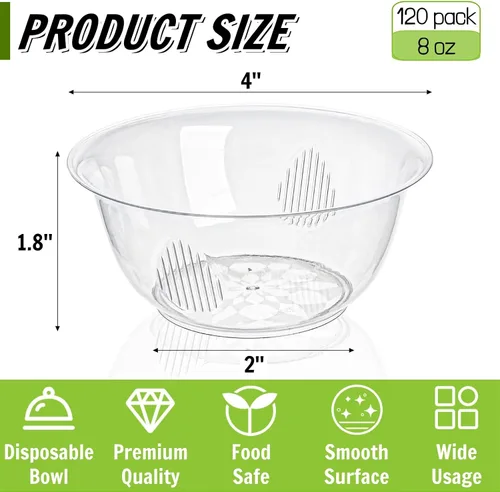 Vista 2 de ZAVOOS Paquete de 120 cuencos de plástico transparente de 8 onzas, pequeños cuencos de plástico duro para postres a granel para fiestas, mini tazón