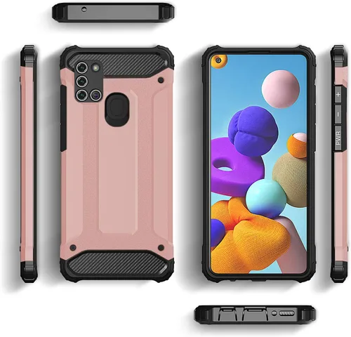 Vista 4 de Asuwish - Carcasa compatible con Samsung Galaxy A21S y protector de pantalla de vidrio templado para celdas, accesorios resistentes de doble capa