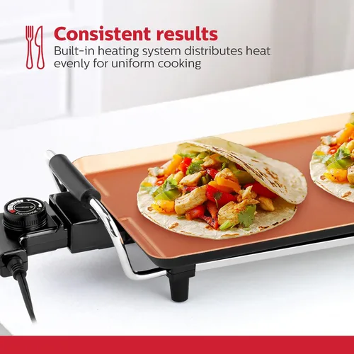 Vista 4 de Holstein Housewares Plancha eléctrica de 16 pulgadas, revestimiento antiadherente Healthy-Eco y sin humo, gran superficie de cocción para hacer