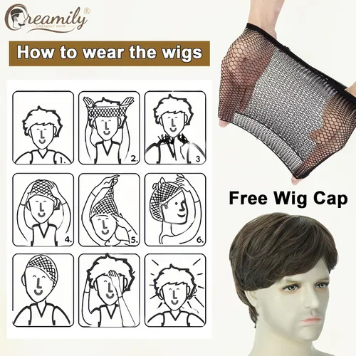Vista 10 de Creamily Peluca marrón esponjosa en capas para hombre, peluca corta Corto - Marrón - Recto