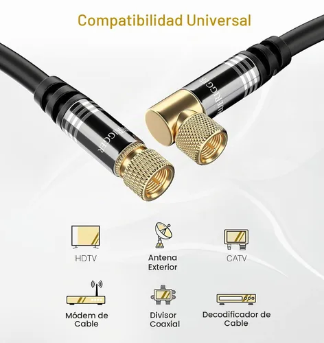 Vista 3 de BlueRigger Cable coaxial digital AV RG6 (3.05 metros, conector macho tipo F triple blindado de 90 ángulos a recto) - HDTV, CATV, DVB-T2/C/S, módem