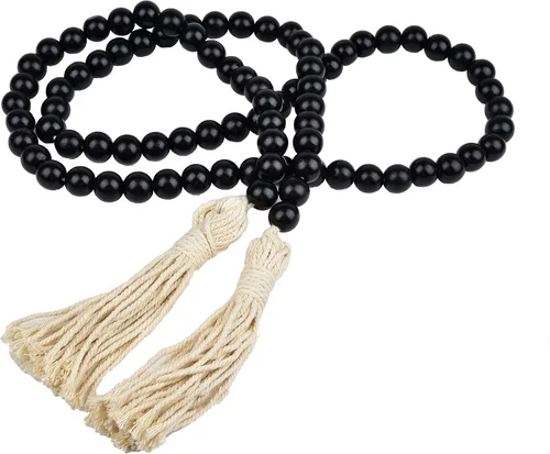 Vista 9 de LSKYTOP Guirnalda de cuentas de madera de 60 pulgadas, cuentas de madera con borlas, cuentas de granja, cuentas rústicas de oración, cuentas