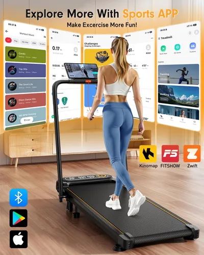 Vista 8 de Trisomy - Caminadora plegable con 10% de inclinación, 3.5 HP de bajo ruido con barra de asa, cinta de correr portátil 4 en 1 para debajo