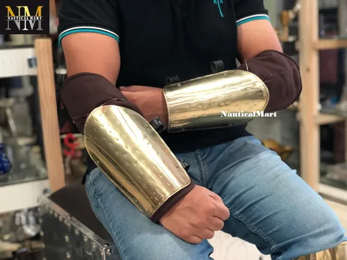 Vista 5 de Protectores de brazo espartanos medievales de latón para hombre, talla única Nauticalmart
