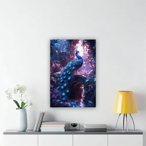 Vista 6 de Cyber Peacock Temple Wall Art – Retro Futurism Fantasy Jungle Poster – Sci-Fi Bioluminescent Nature Print Canvas Poster Wall Art Decor Print Picture
