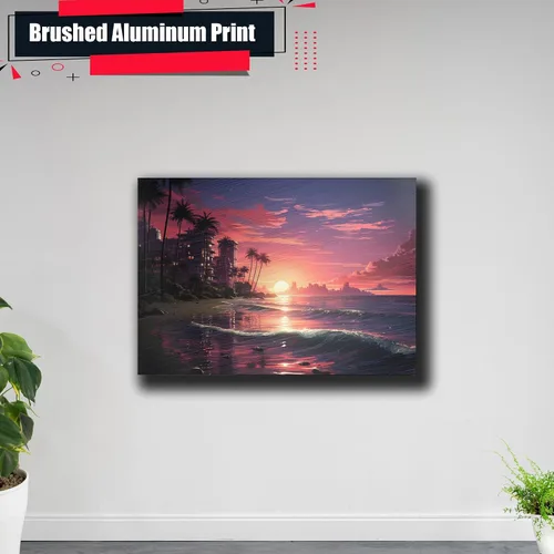 Vista 5 de Neon Sunset Vibes Florida Synthwave Sunset Framed poster Print, Retro Miami Style Wall Art, Wall Art, Art Print