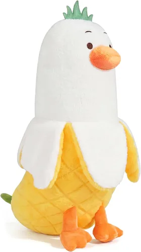 Vista 13 de PEACH CAT Lindo Pato de Plátano Peluche Animal de Peluche Pato Chef de Plátano Largo Almohada de Felpa para Niñas y Niños Blanco 12 pulgadas