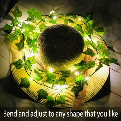 Vista 5 de Fielegen Ivy Vine de 6.56 pies con 20 luces LED de hadas, paquete de 2 2 pack ivy garland with lights, no assembly needed. 2AA battery powered.