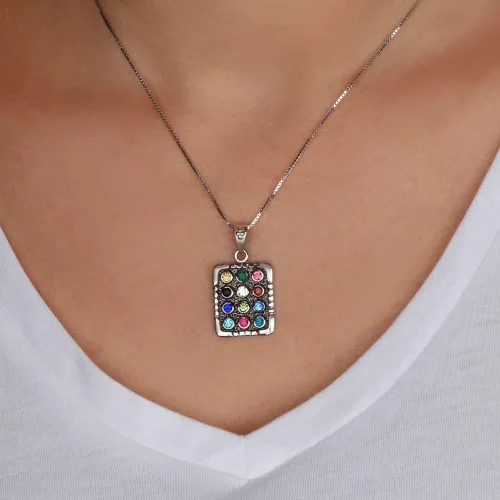 Vista 2 de Plata 925 CHOSHEN COLGANTE GRANDE DE Pectoral Sacerdotal Hoshen De Israel Tribus Con Circonitas Multi Color, Metal, No es una piedra preciosa