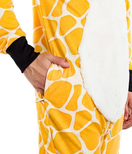 Vista 4 de Tipsy Elves Divertido disfraz de jirafa de Halloween con capucha estilo animal de peluche para hombre