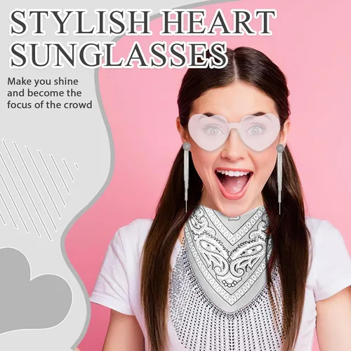 Vista 4 de 12 lentes de sol con forma de corazón, sin marco, transparentes, con forma de corazón, para mujer, paquete de lentes de sol divertidos