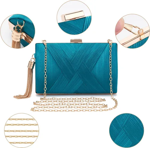 Vista 4 de Bolso de mano para mujer, bolso de noche con flecos, bolso de mano para mujer, bolso de mano de boda, bolso de mano con cadena, bolso cruzado