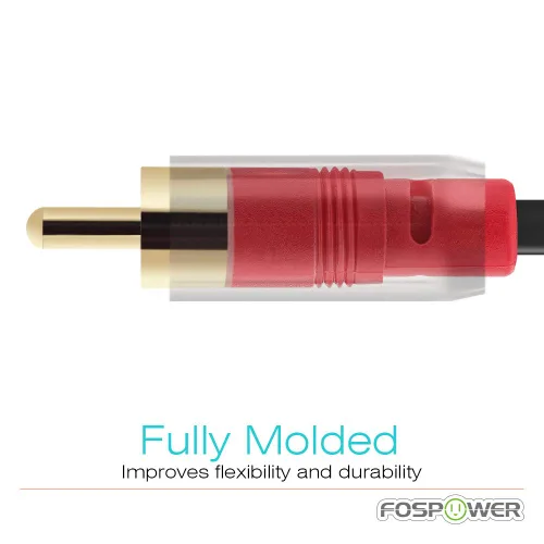 Vista 7 de FosPower Cable de 3.5mm a RCA (183 cm), Cable de audio RCA chapado en oro de 24K macho a macho, cable auxiliar estéreo [izquierdo/derecho] adaptador