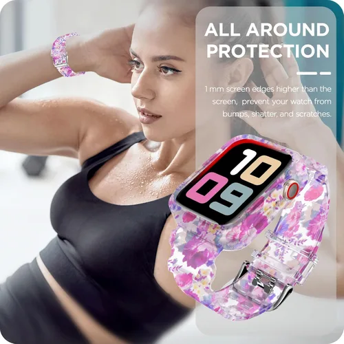 Vista 46 de DABAOZA - Correa transparente compatible con Apple Watch con estuche protector, correa deportiva de TPU con brillo para mujeres y hombres
