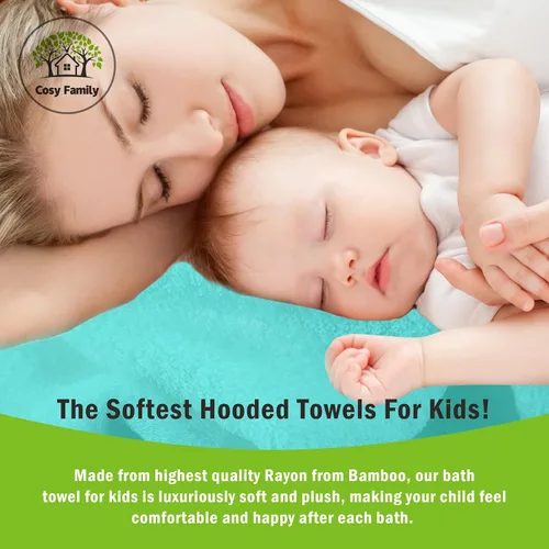 Vista 3 de Cosy Family Paquete de 3 toallas con capucha para bebé, rayón hechas de bambú, toallas de baño suaves unisex para bebés, niños pequeños, bebés