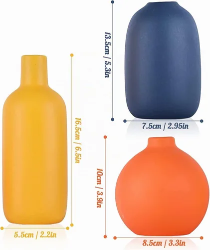 Vista 2 de Juego de 3 jarrones de cerámica mate para decoración de jarrones pequeños, modernos y bohemios para decoración de mesa de centro de mesa, decoración