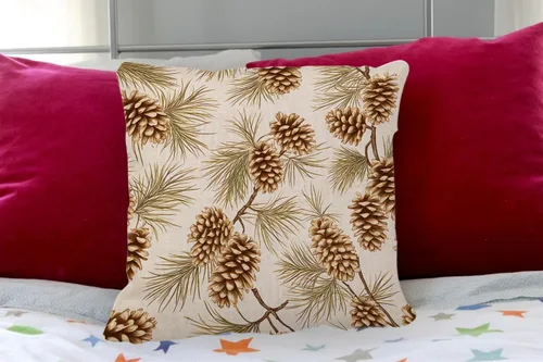 Vista 3 de IBILIU Fundas de almohada de conos de pino de 18 x 18 pulgadas, de algodón y lino, fundas de cojín decorativas para sofá, dormitorio